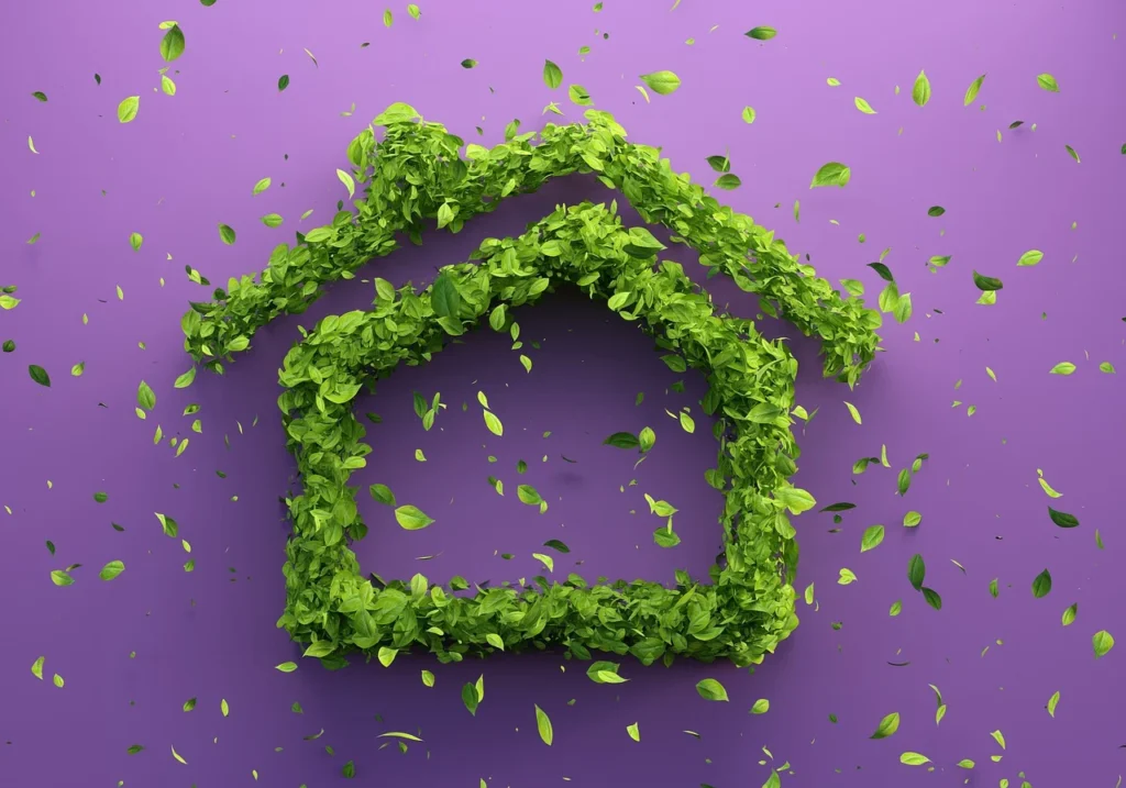 The shape of a house made of leaves is a symbol to represent eco-friendly short-term rental houses